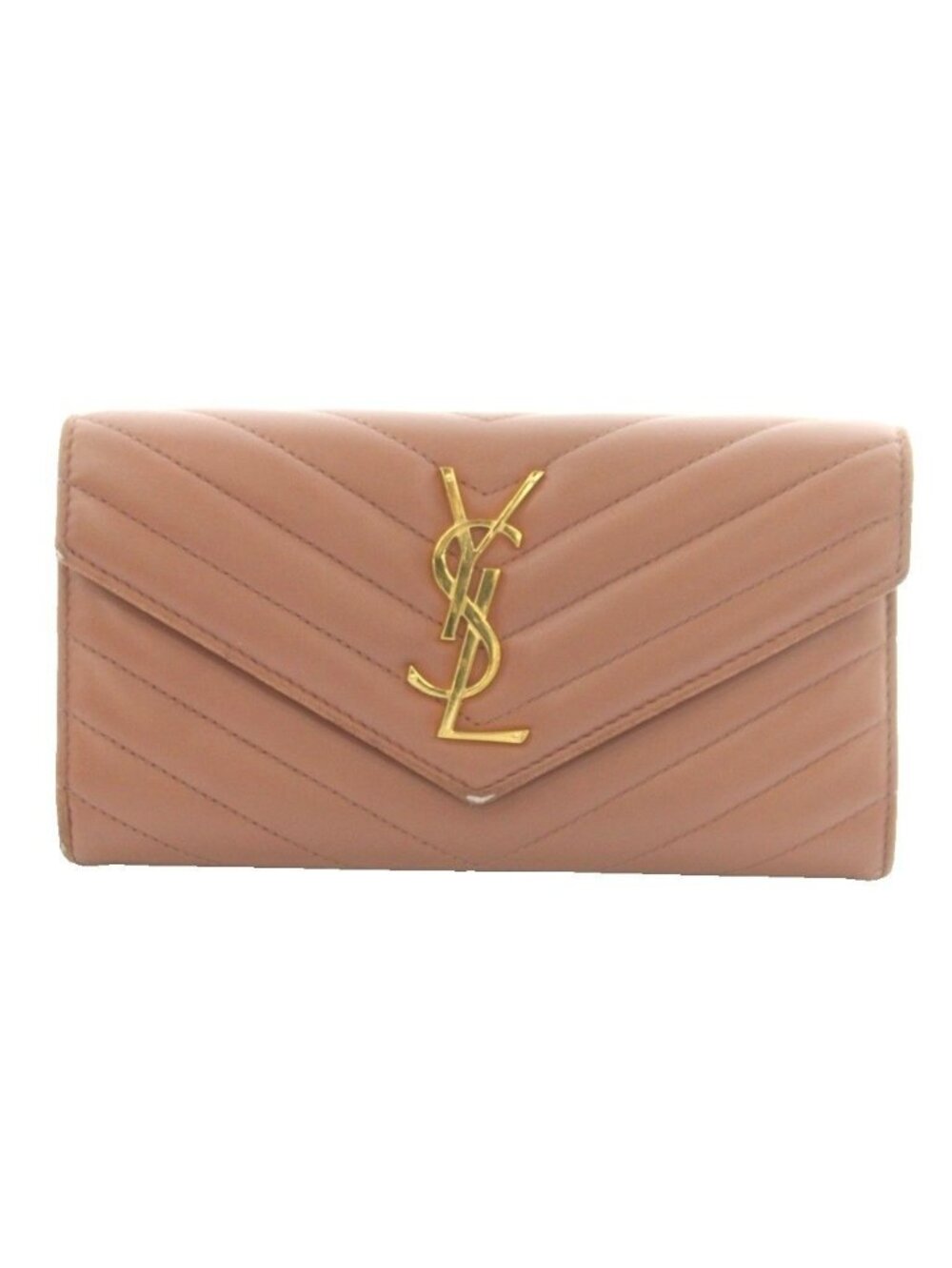 Saint Laurent Paris Cassandralogo Stitch Wallet Coin Purse Flap Lambskin Brown - Picture 1 of 8